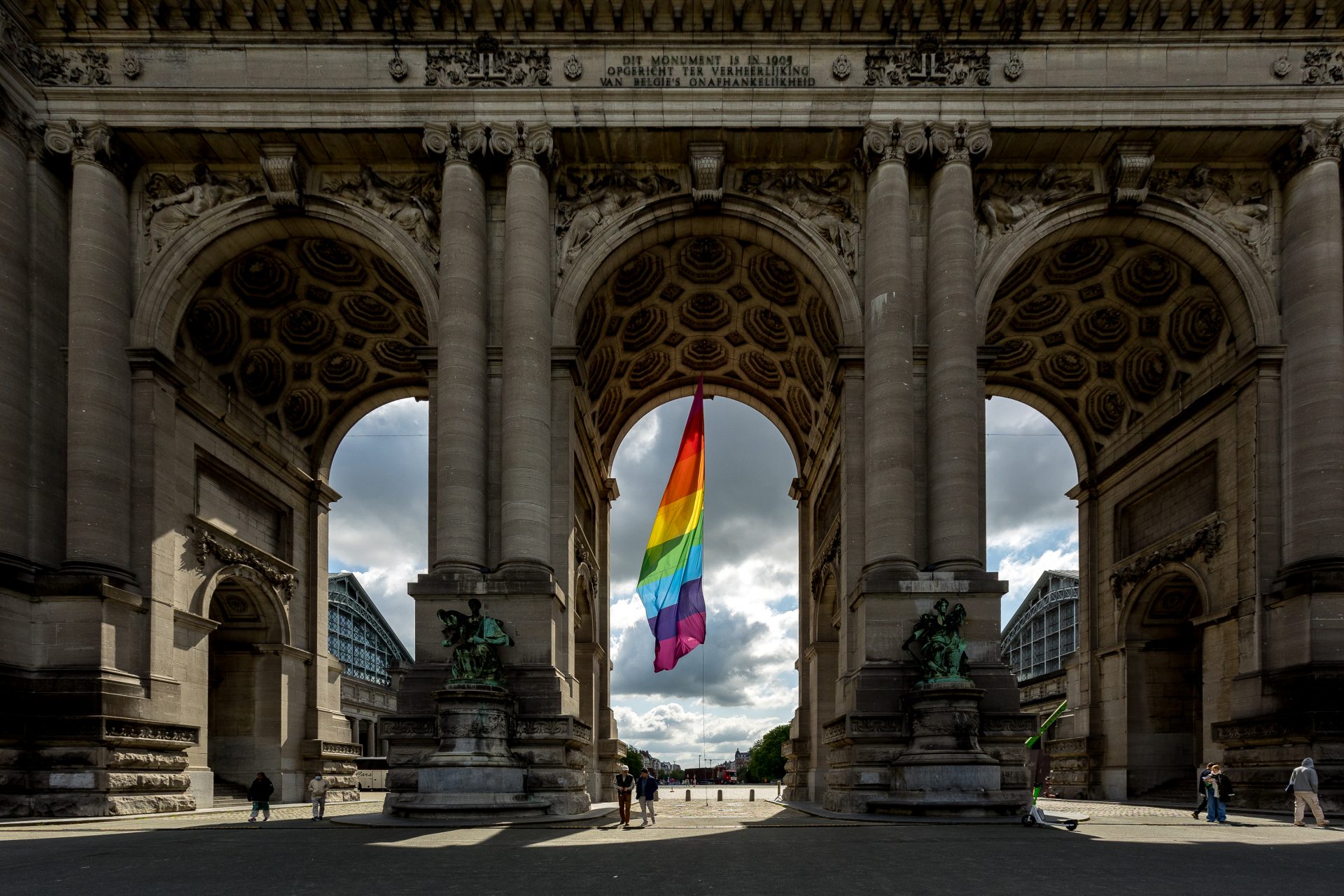 The rainbow flag hangs in Cinquantenaire Park in Brussels