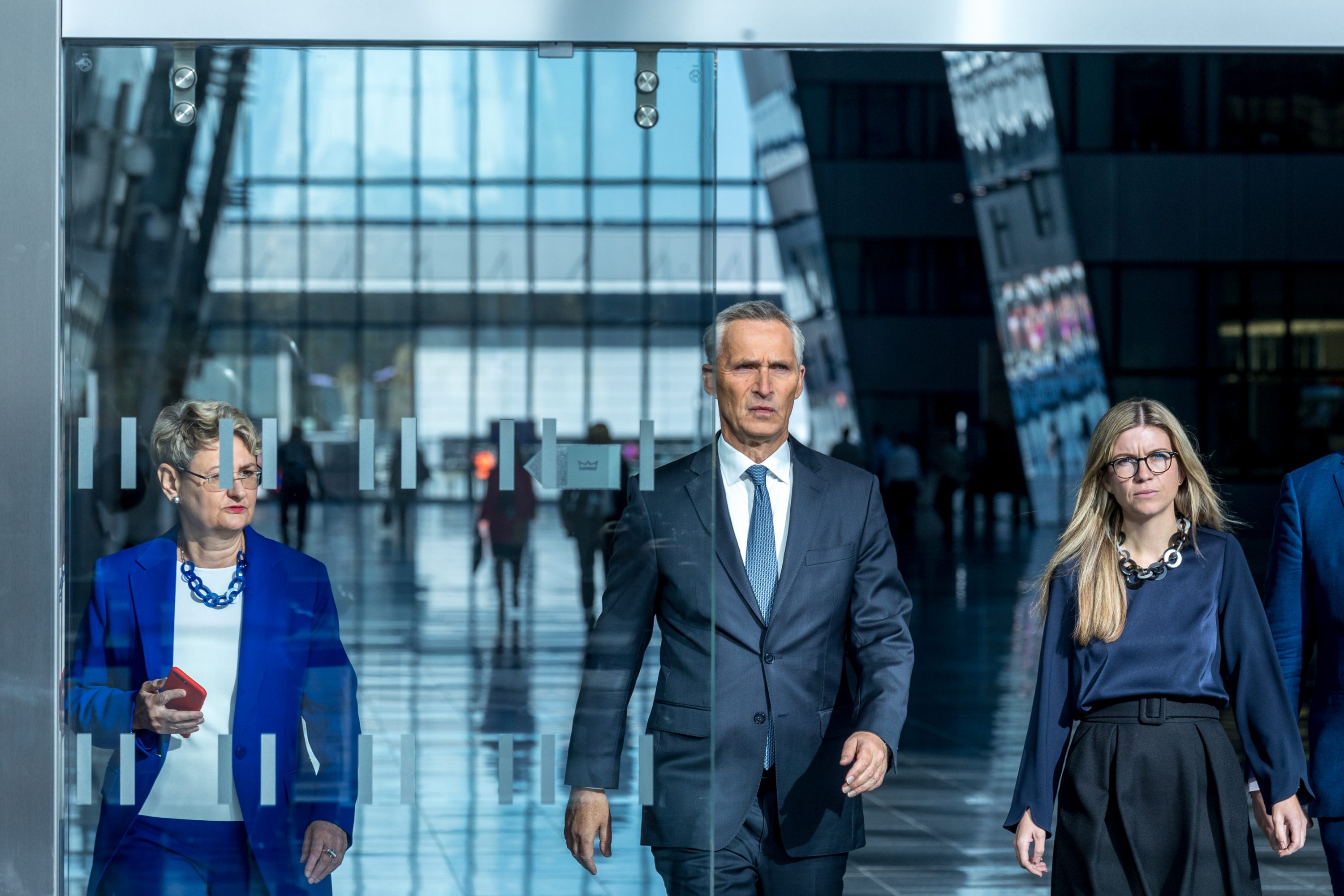 NATO Secretary General Jens Stoltenberg walks to a press conference in Brussels