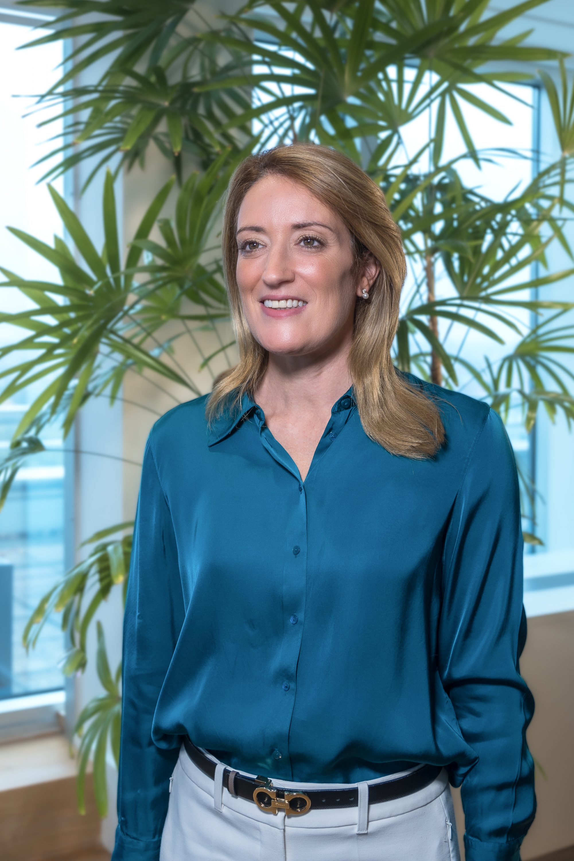 The President of the European Parliament, Roberta Metsola, poses for a photo in Brussels