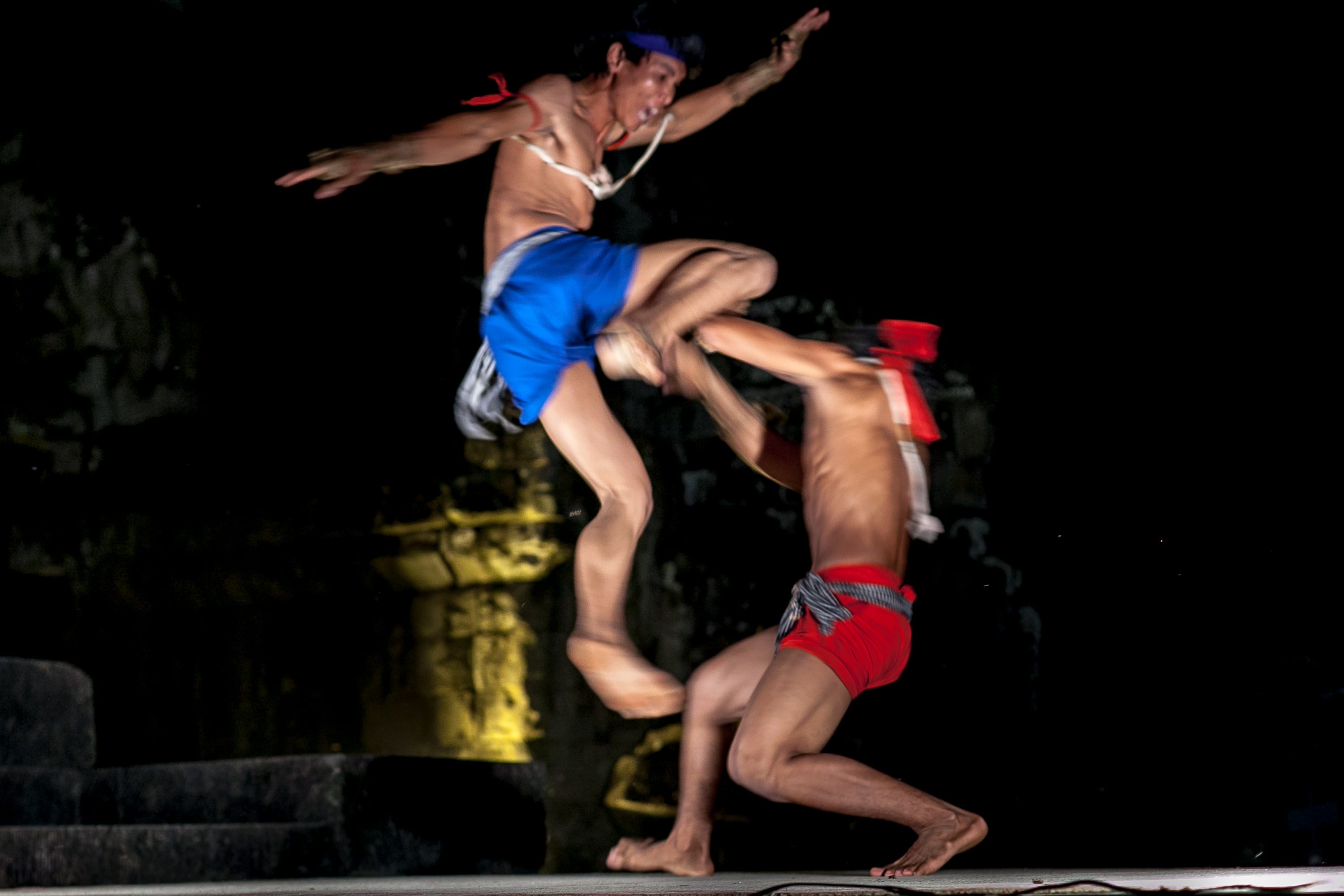 Traditional fighters fight during a private show in Cambodia
