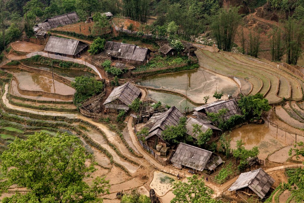 Aerial view of a typical Hmong village in Vietnam