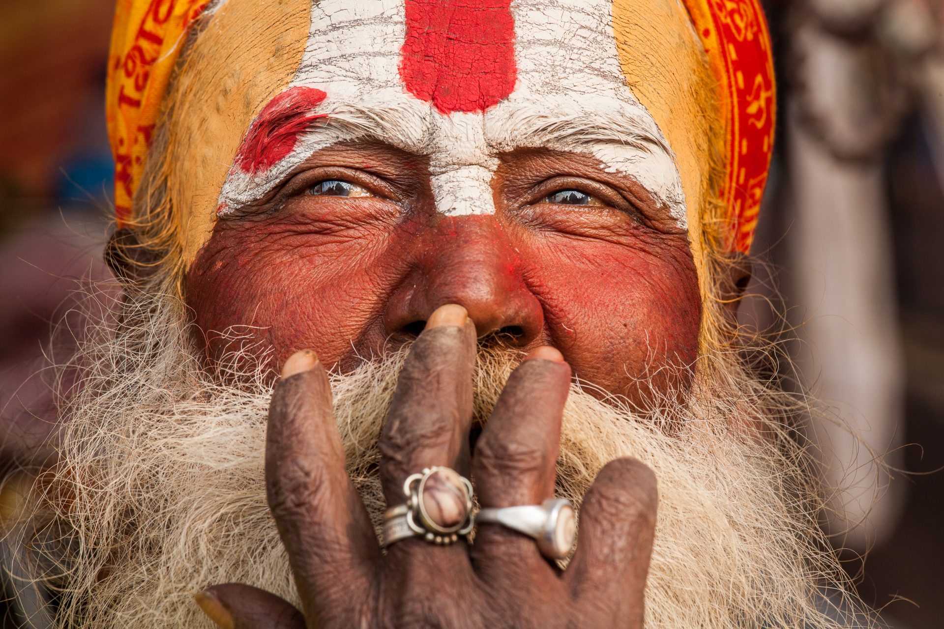 A Shadu, or holy man, stands inside Pashupatinath temple in Nepal