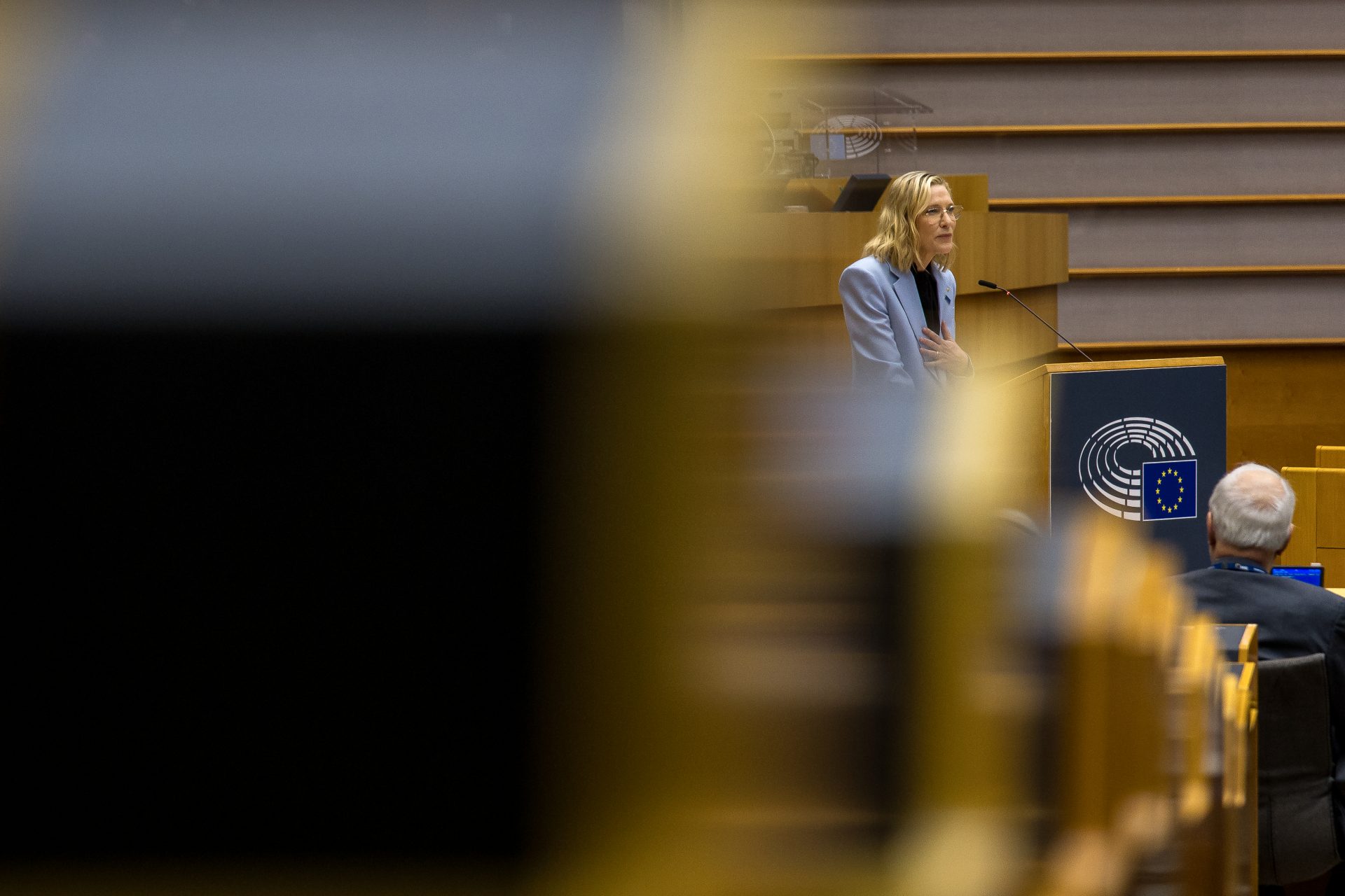 Cate Blanchett addresses the European Parliament in Brussels
